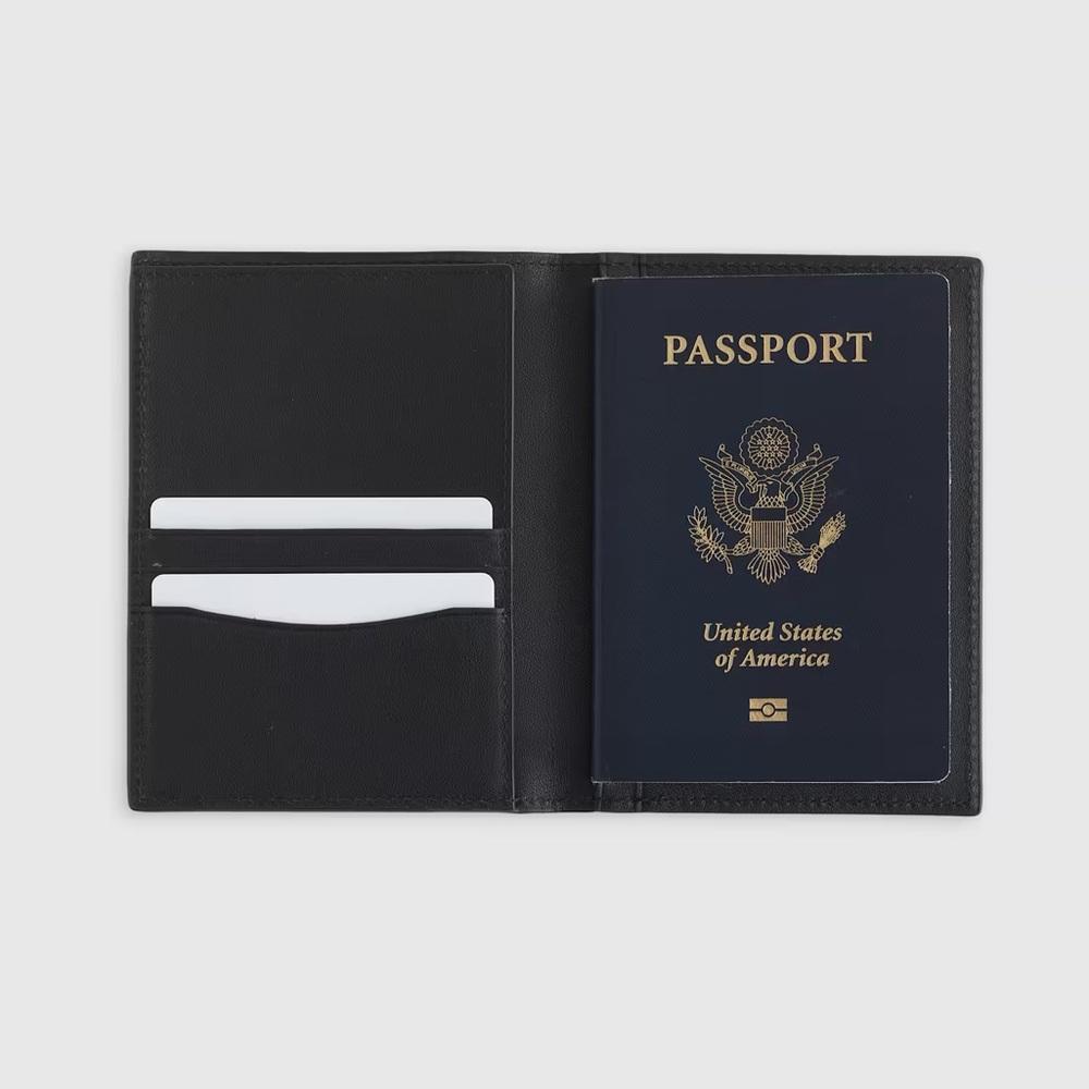 Quince Nappa Leather RFID Blocking Passport Holder • Black